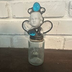 Vintage Glass Bottle with Blue and Clear angel top